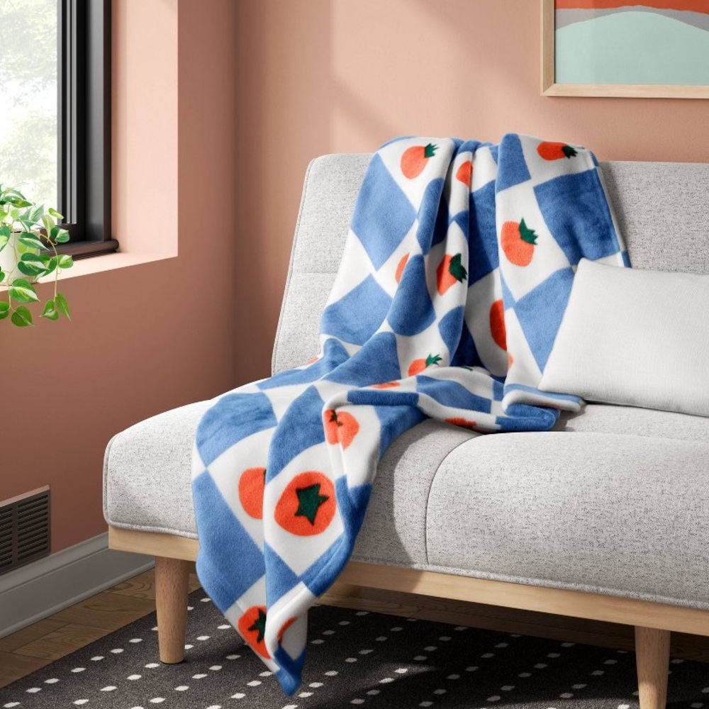 checkered tomato print throw blanket